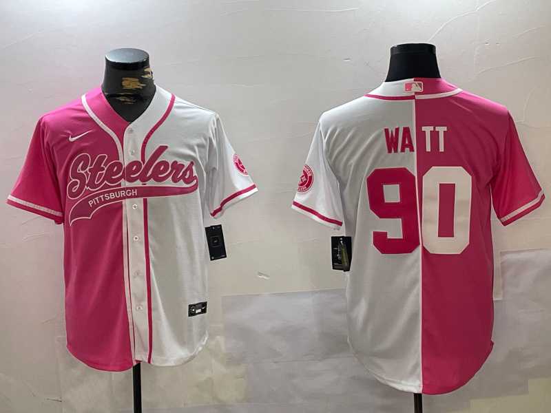 Mens Pittsburgh Steelers #90 T.J. Watt 2024 Arctic Red White Salute To Service Stitched Baseball Jersey